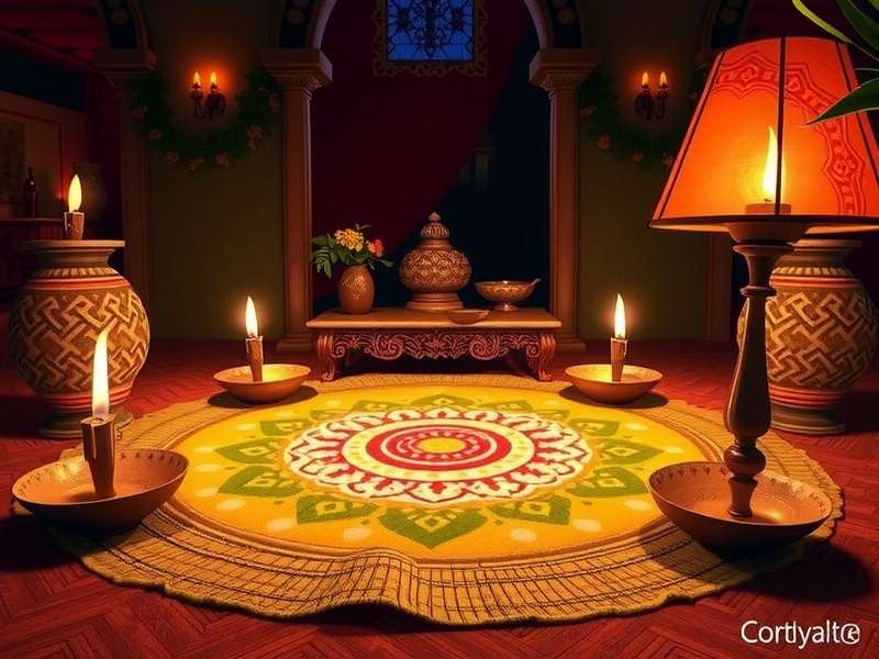 Diwali Dhamaka event in Coriander Tales Mystic Realms showing lit diyas and rangoli patterns