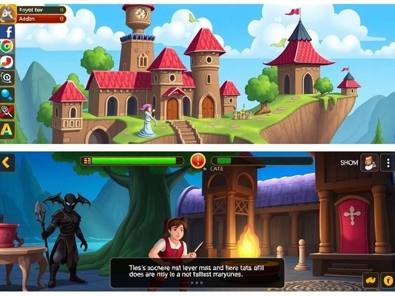 Screenshots from Coriander Tales Mystic Realms showing player reviews and in-game moments