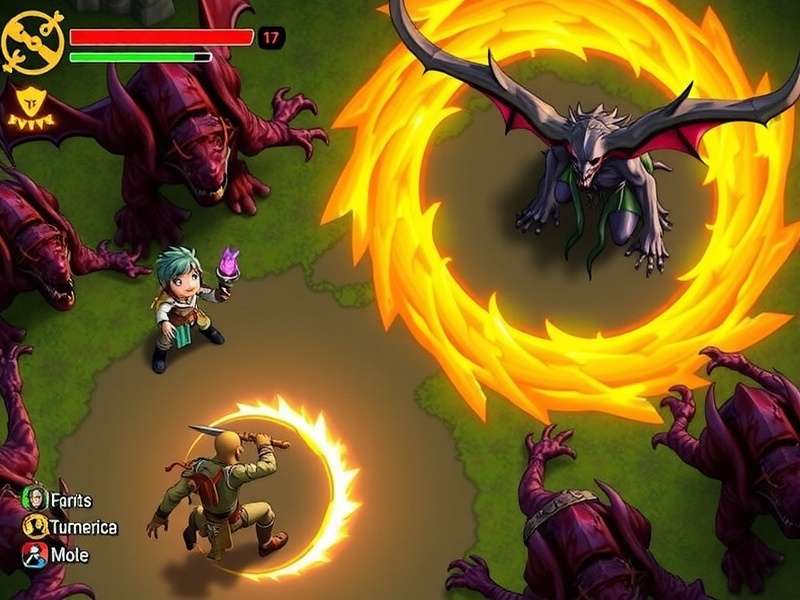 Real-time combat scene in Coriander Tales Mystic Realms showing player using turmeric magic against demon enemies