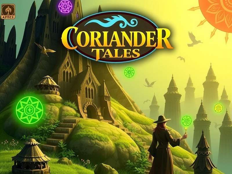 Coriander Tales Mystic Realms official cover art featuring mystical realms and spice magic symbols