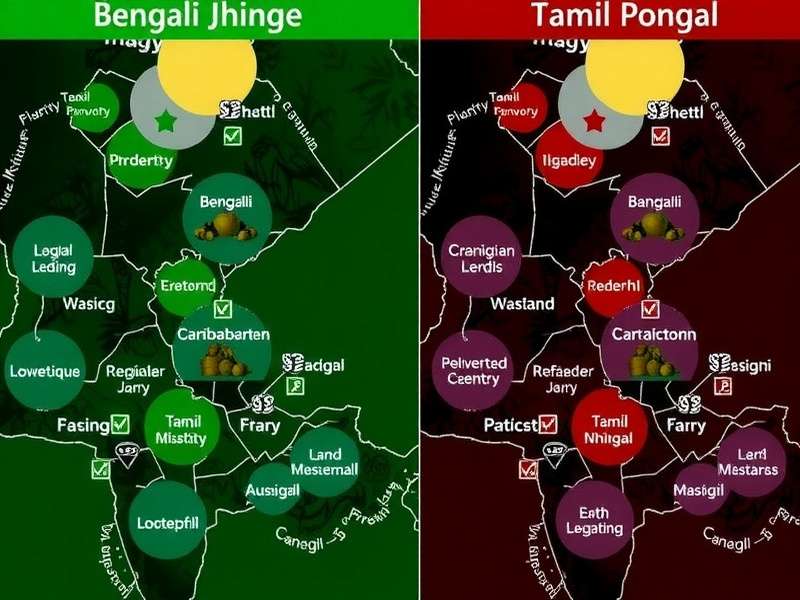 Comparison of regional content in Coriander Tales Mystic Realms showing Bengali Jhinge Bagan and Tamil Pongal areas